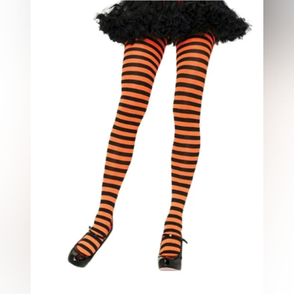 Orange and Black Striped Pantyhose Stockings Halloween Costume Party Witch Goth